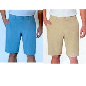 NWT 2pr Hang Ten Hybrid Quick Dry 4 Way Stretch Lightweight Blue/Tan Shorts